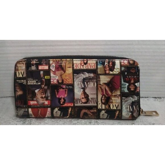 Michelle and Barack Obama Magazine Cover Collage Wallet Pre-Owned Zipper - Picture 3 of 8